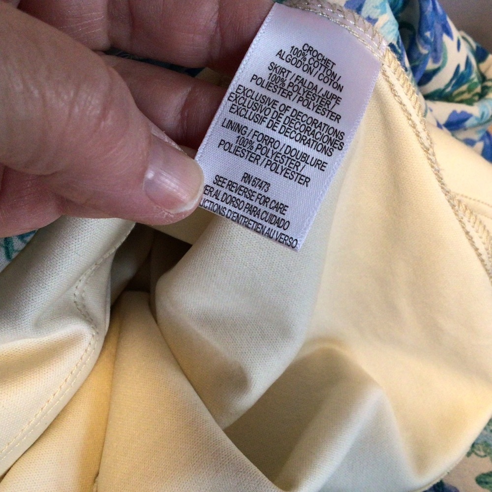 TAYLOR Crochet Bodice Maxi Dress Sz XS Blue Cream Floral pit t pit 15 length 54 - Picture 10 of 12